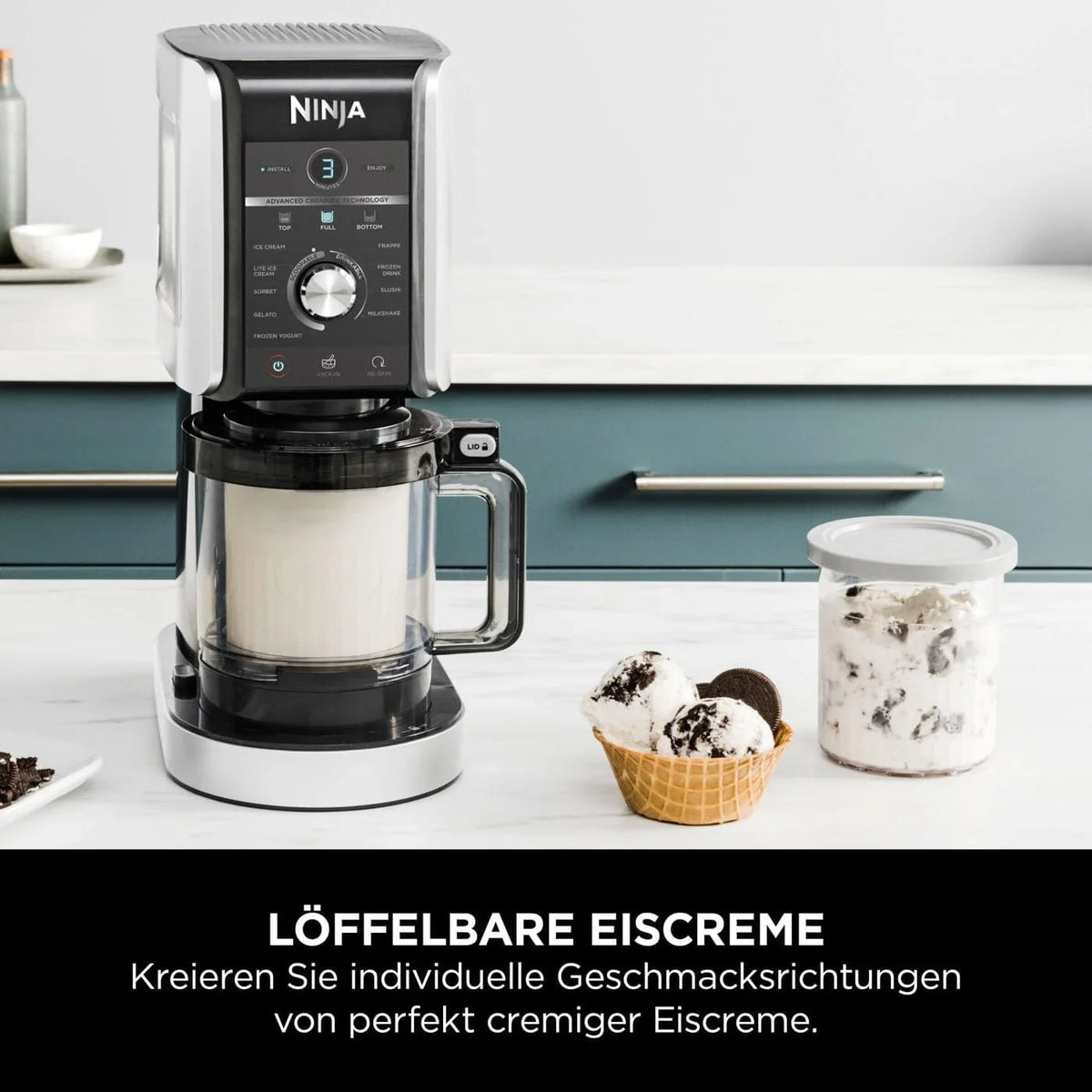 Ninja CREAMi Deluxe Eis-und Eisgetränkmaschine mit 2 Bechern. 10 Funktionen. macht Eiscreme. Gelato. Sorbet. Frozen Yoghurt. Milchshakes. Slushi &