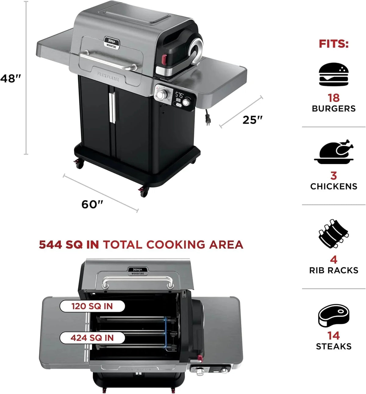 5-in-1 Electric and Propane Grill. 3-Burner Outdoor BBQ Grill and Smoker with Digital Controls. Griddle and Pizza Maker. Stainless Steel