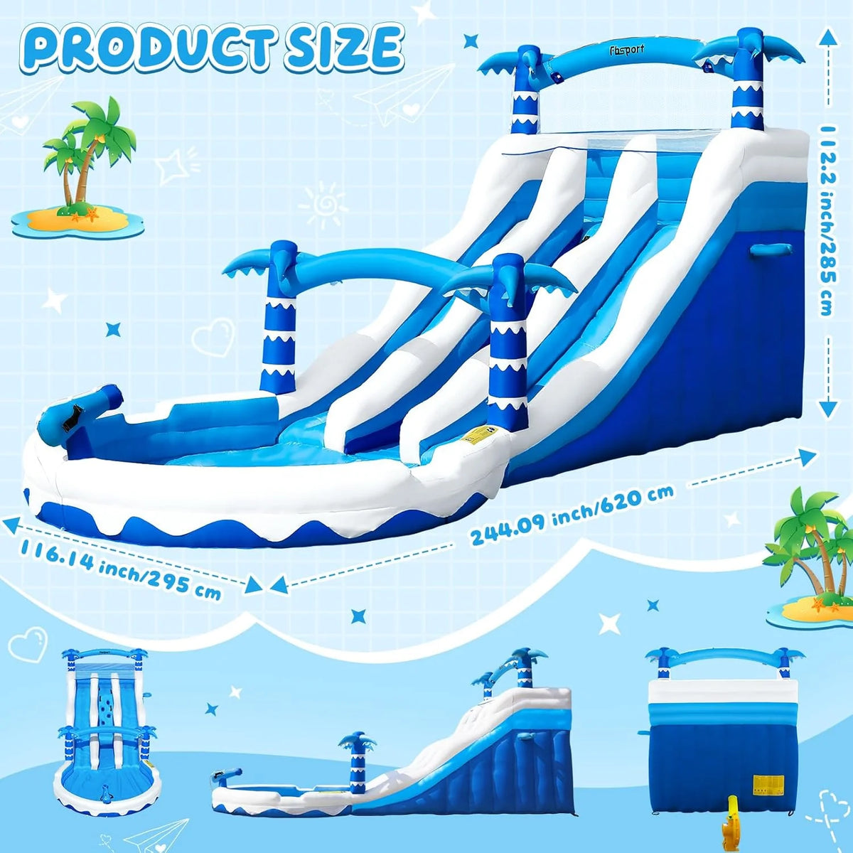Hüpfburg XXL mit 2 Wasserrutsche für Gewerblichen Erwachsene & Kinder. Aufblasbare Bouncy Castle für Indoor Outdoor mit Gebläse Größe Pool Rutsche
