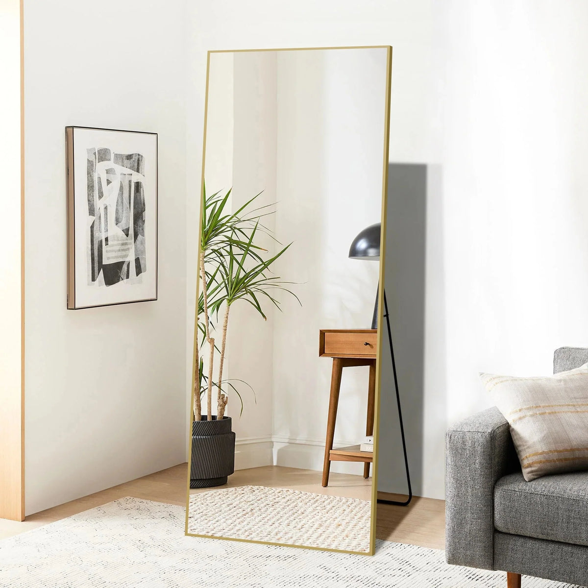 64x21 Full Length Floor Mirror. Large Full Body Aluminum Alloy Frame Standing Mirror with Stand and Wall Mount Option