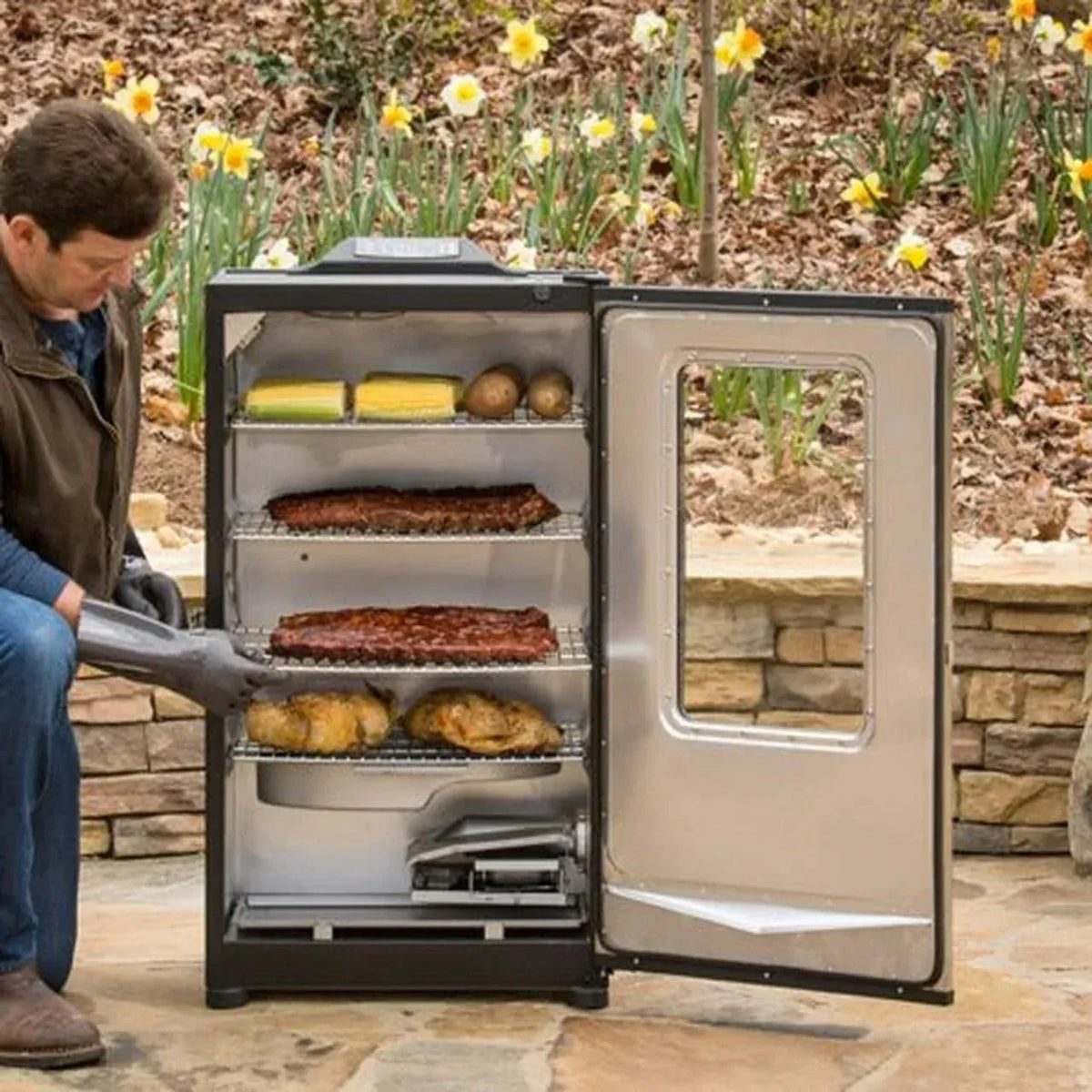 40-Inch Bluetooth Digital Electric Smoker. Stainless Steel