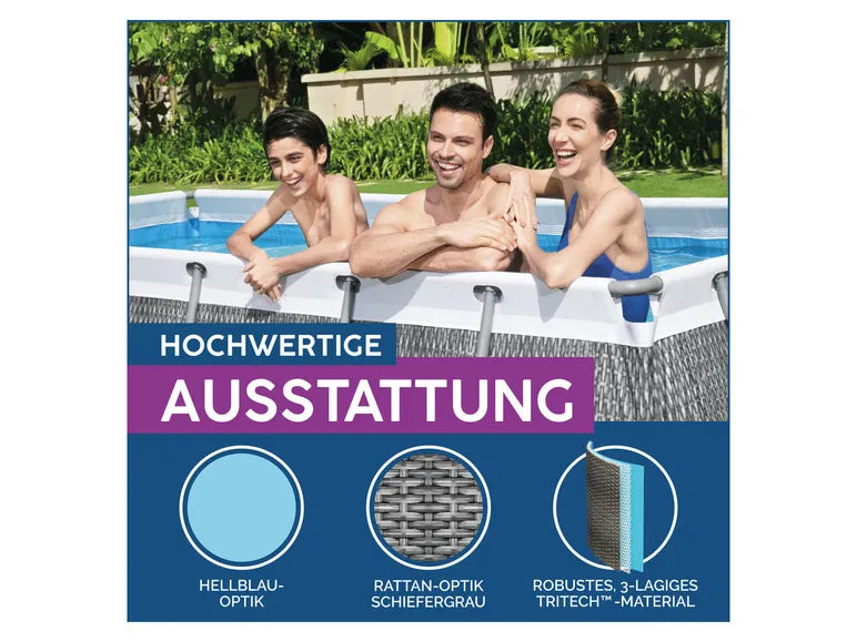 Power Steel Frame Pool Komplett-Set mit Filterpumpe. ca. L 412 x B 201 x L 122 cm