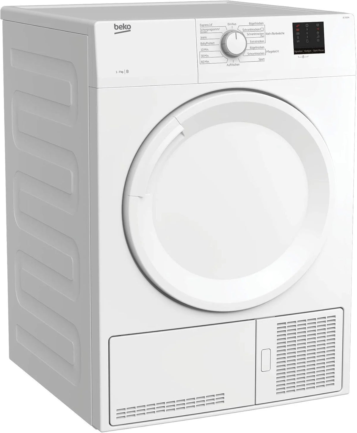 Beko DC 7130 N b100 Kondenstrockner. 7 kg. Elektronische Feuchtemessung. Automatischer Knitterschutz. AquaWave-Schontrommel. 15 Programme. Express