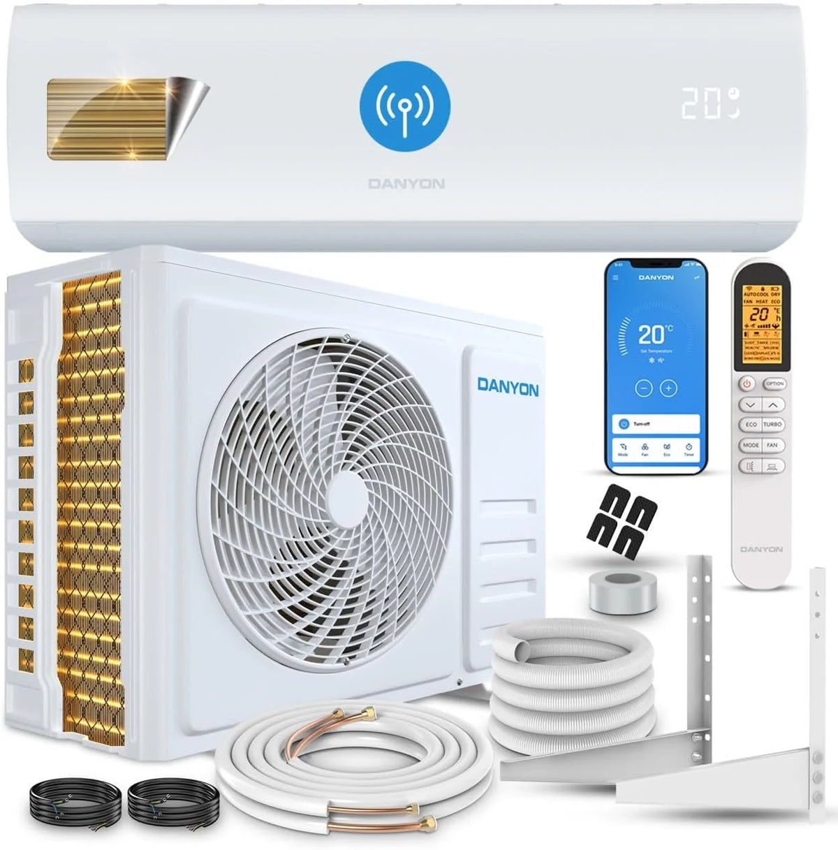 Danyon Klimaanlage Split - 12000 BTU - 3.4 kW. Selbstreinigung. leise. Smart Home. Inverter Klimagerät mit Heizfunktion. Splitgerät vorgefüllt mit R32