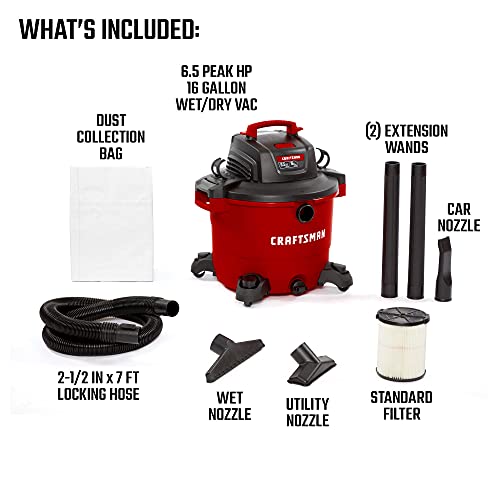 16 Gallon 6.5 Peak HP Wet/Dry Vac. Heavy-Duty Shop Vacuum