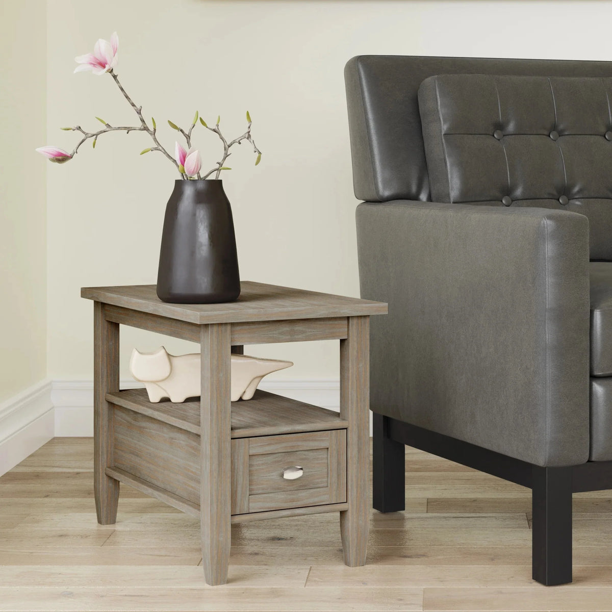 14 Wide Solid Wood Narrow Side Table. Rectangle Transitional Style Accent Table