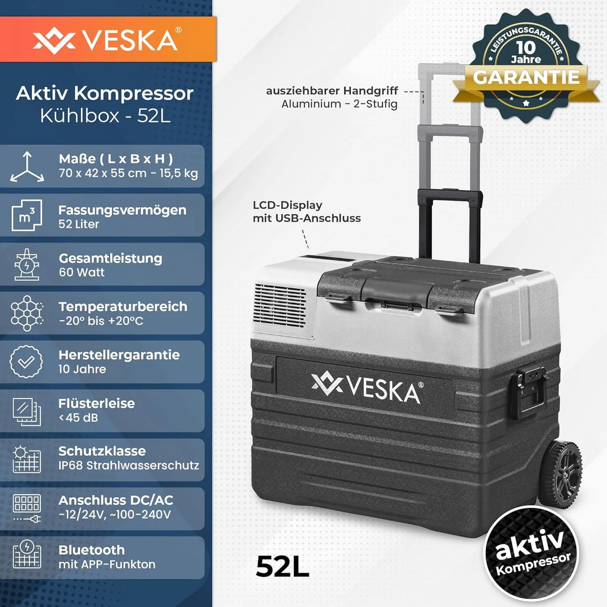 Kompressor Kühlbox elektrisch. Gefriertruhe mit APP-Steuerung. USB-Anschluss. 12/24V. 230V. Räder. transportabler Kühlschrank. Kühltruhe. Gefrierbox