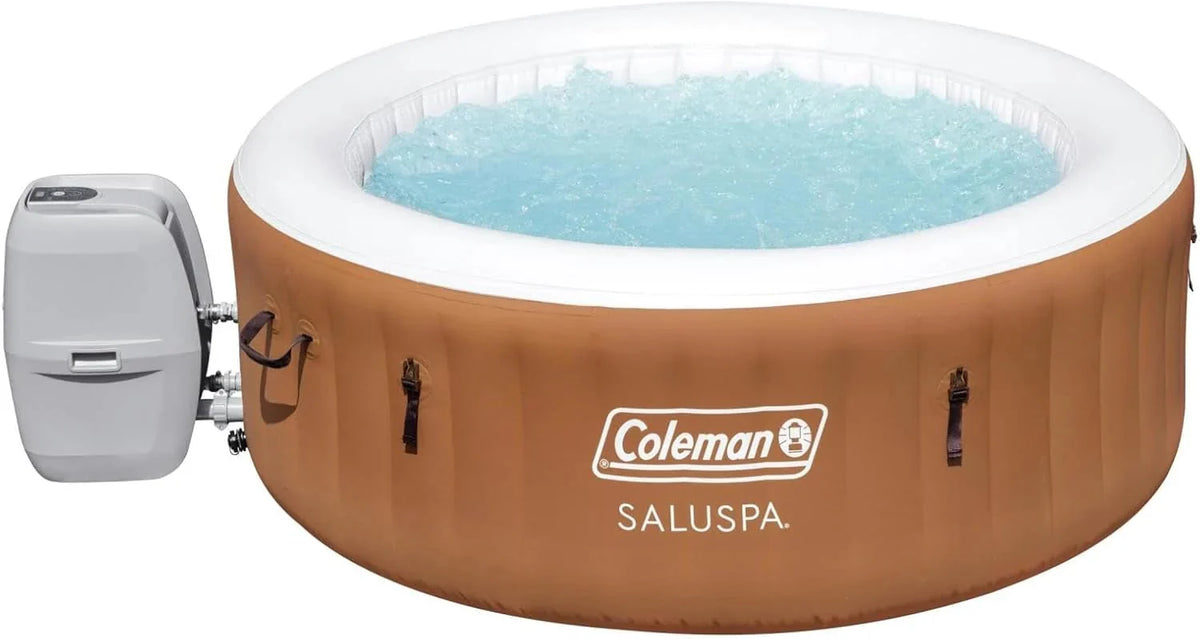 2-4 Person Inflatable Hot Tub. Portable Round Outdoor Spa with 120 Soothing Air Jets and Insulated Cover. Black