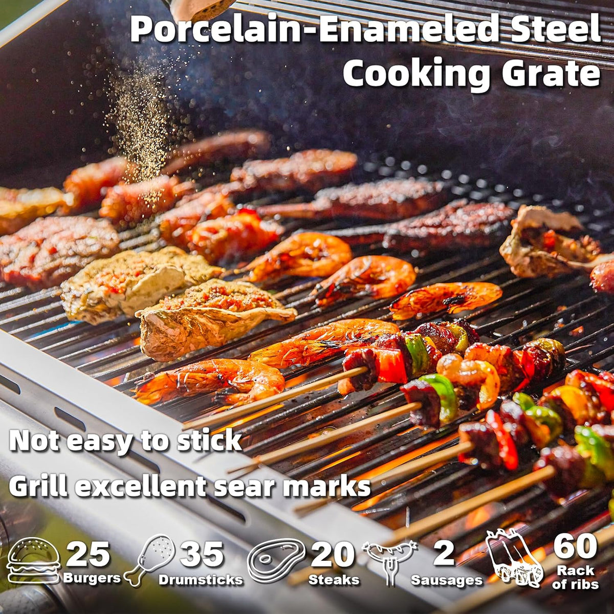 4-Burner Propane Gas Grill with Cast Iron Grates. Side Stove and 44.000 BTU Stainless Steel Burners