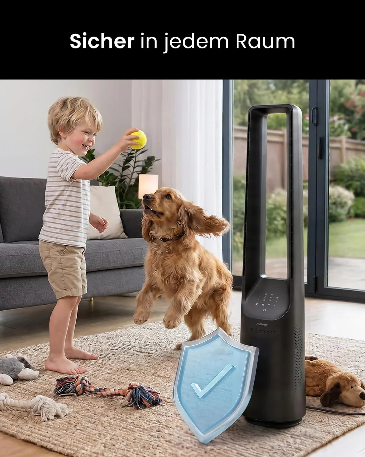 Pro Breeze 101cm rotorloser Ventilator - Smart Home Ventilator mit WLAN. Fernbedienung. LED Display. 6 Geschwindigkeiten - Turmventilator sehr leise.