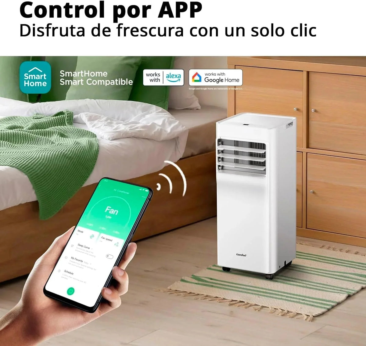 COMFEE Pingüino Aire Acondicionado Portátil 9000 BTU/2300 Frigorías Breezy Cool Pro – Climatizador sin unidad exterior. Bajo Consumo. App Control y