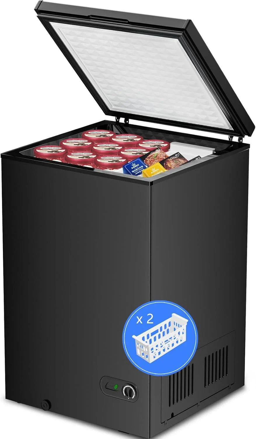 3.5 Cubic Feet Chest Freezer with 2 Removable Baskets Free Standing Top Open Door Compact Freezer with Adjustable Temperature for Home/Kitchen/Office/Bar (3.5 Cubic Feet. White)