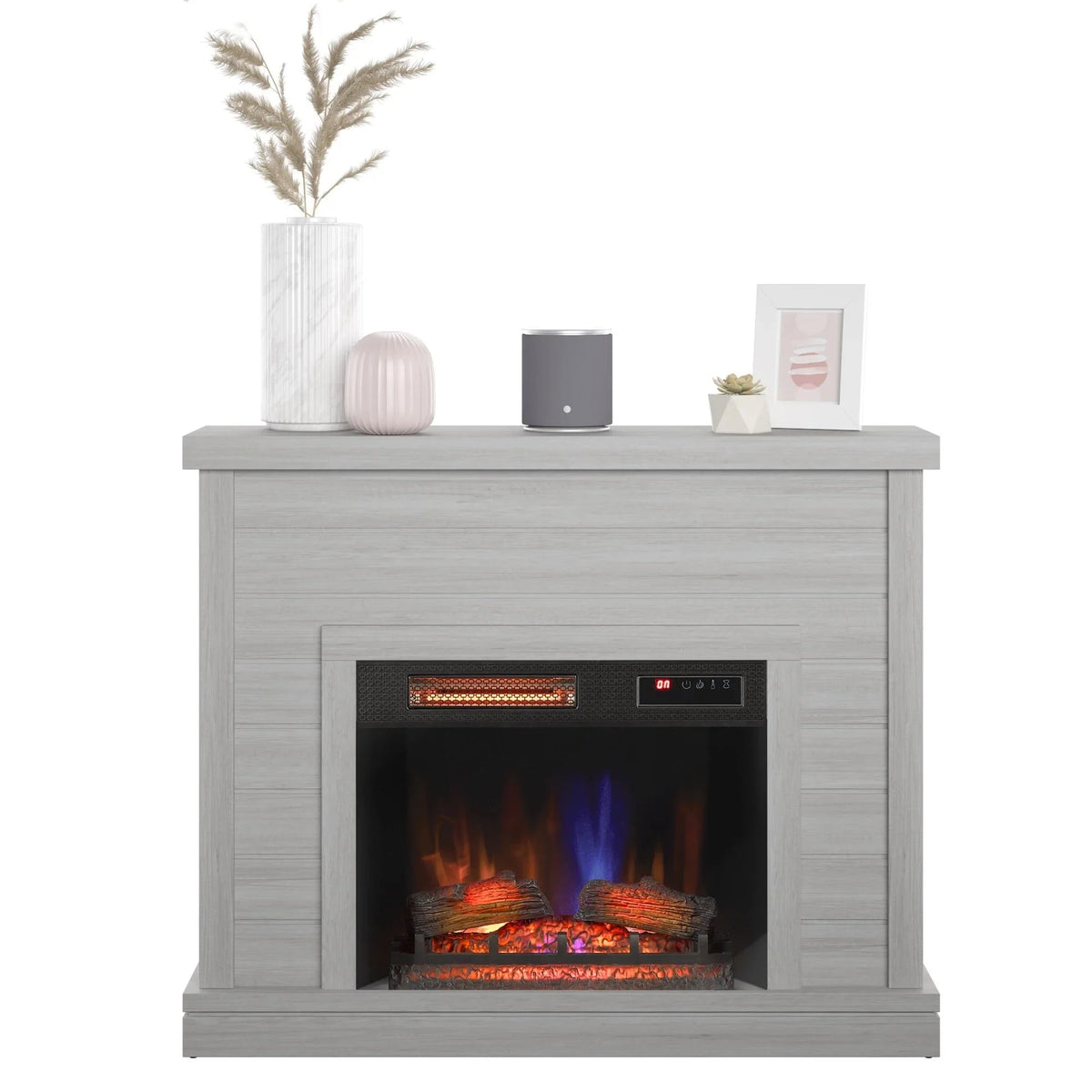 52 Shiplap Wall Fireplace Mantel. Modern Electric Fireplace with 3D Flame Effect Insert for Home Decor