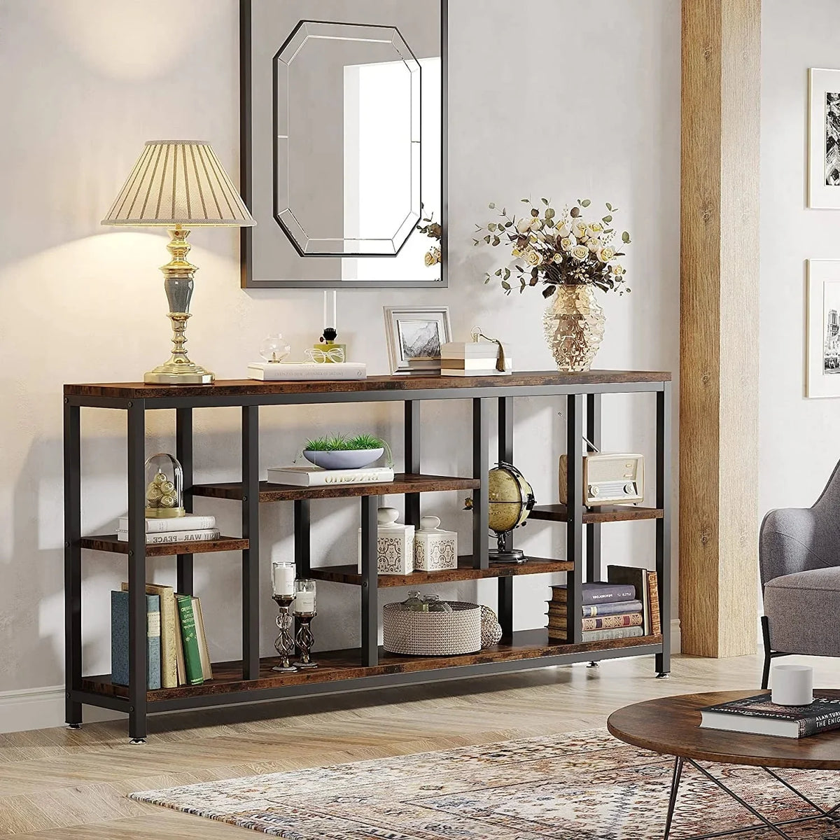 70.9 Inch Console Sofa Table with Storage. 3-Tier Entryway Table for Hallway