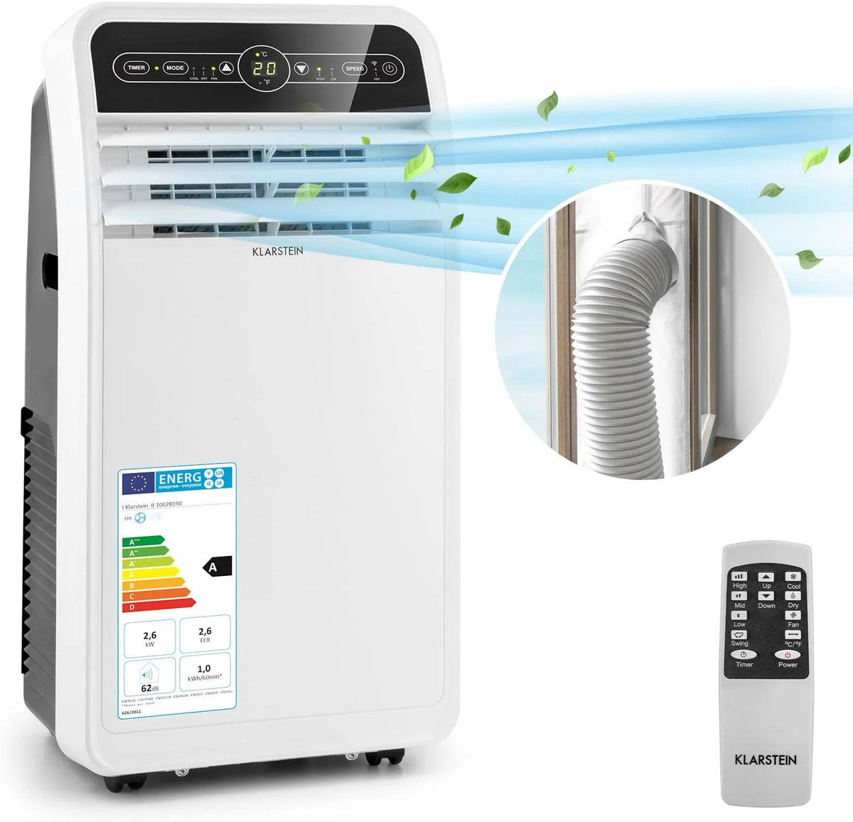 Klarstein Mobile Klimaanlage mit Abluftschlauch. 4-in-1 Klimagerät mit Ventilator. Luftentfeuchter & Nachtmodus. Kleine & Portable Klimaanlage für