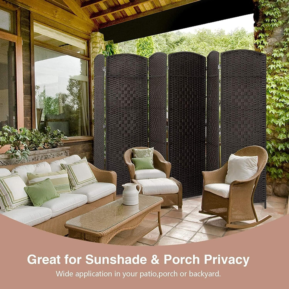 6 FT Tall Woven Fiber Room Divider. Freestanding Folding Privacy Screen