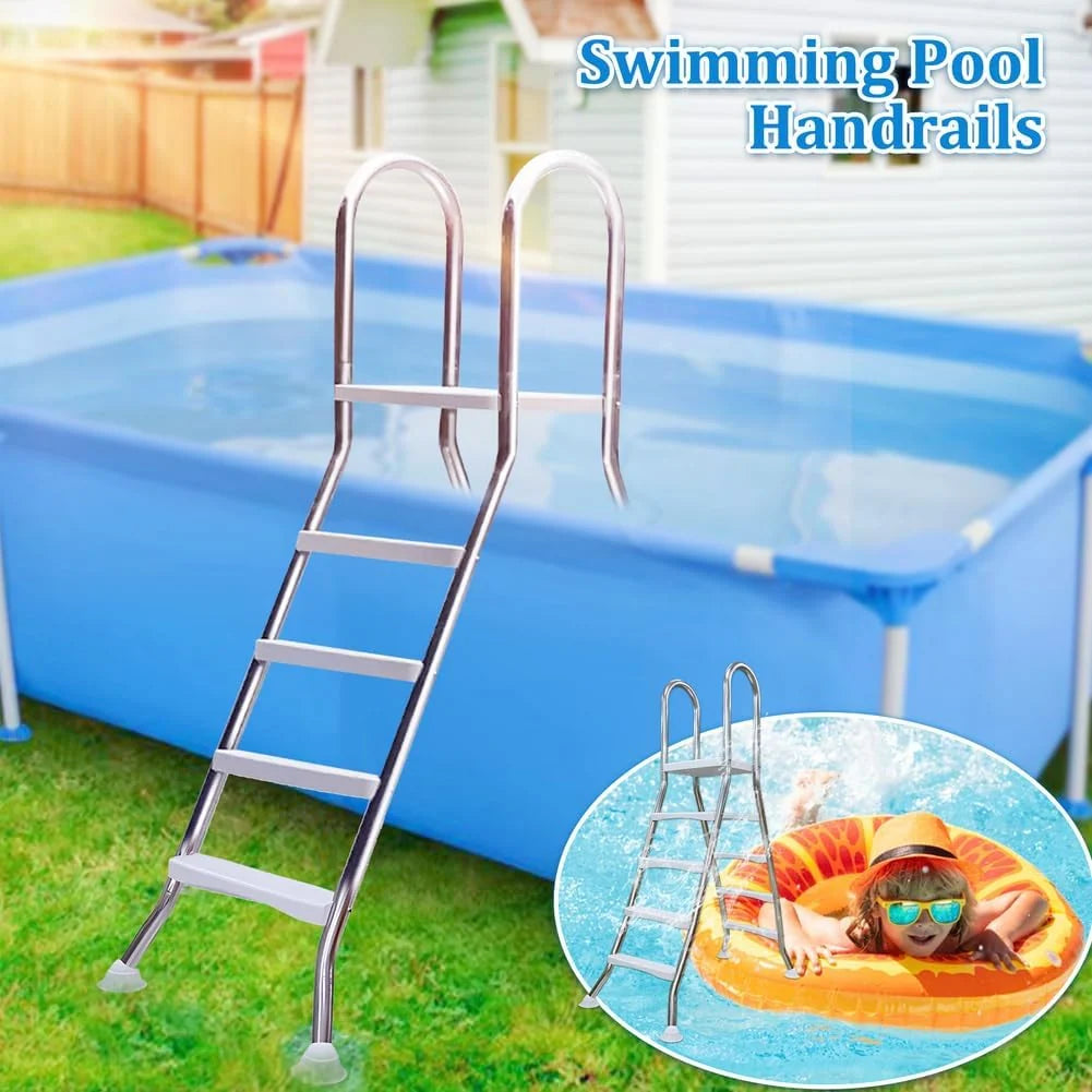 4 Stufige Poolleiter Edelstahl. Pooltreppe für Aufstellpool. Poolleiter 132 cm Poolhöhe. Pool Treppe. Poolstufen für Aufstellpools. Schwimmbadleiter