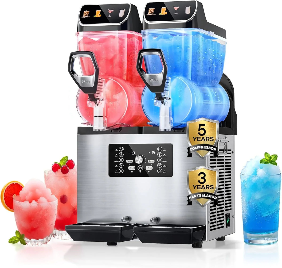 FOHERE Kommerzielle Slush Maschine. 30L Tanks Slush Eis Maschine.Unabhängige Tank Kontrolle. Slushie Maschine für Restaurants Café Bars Party