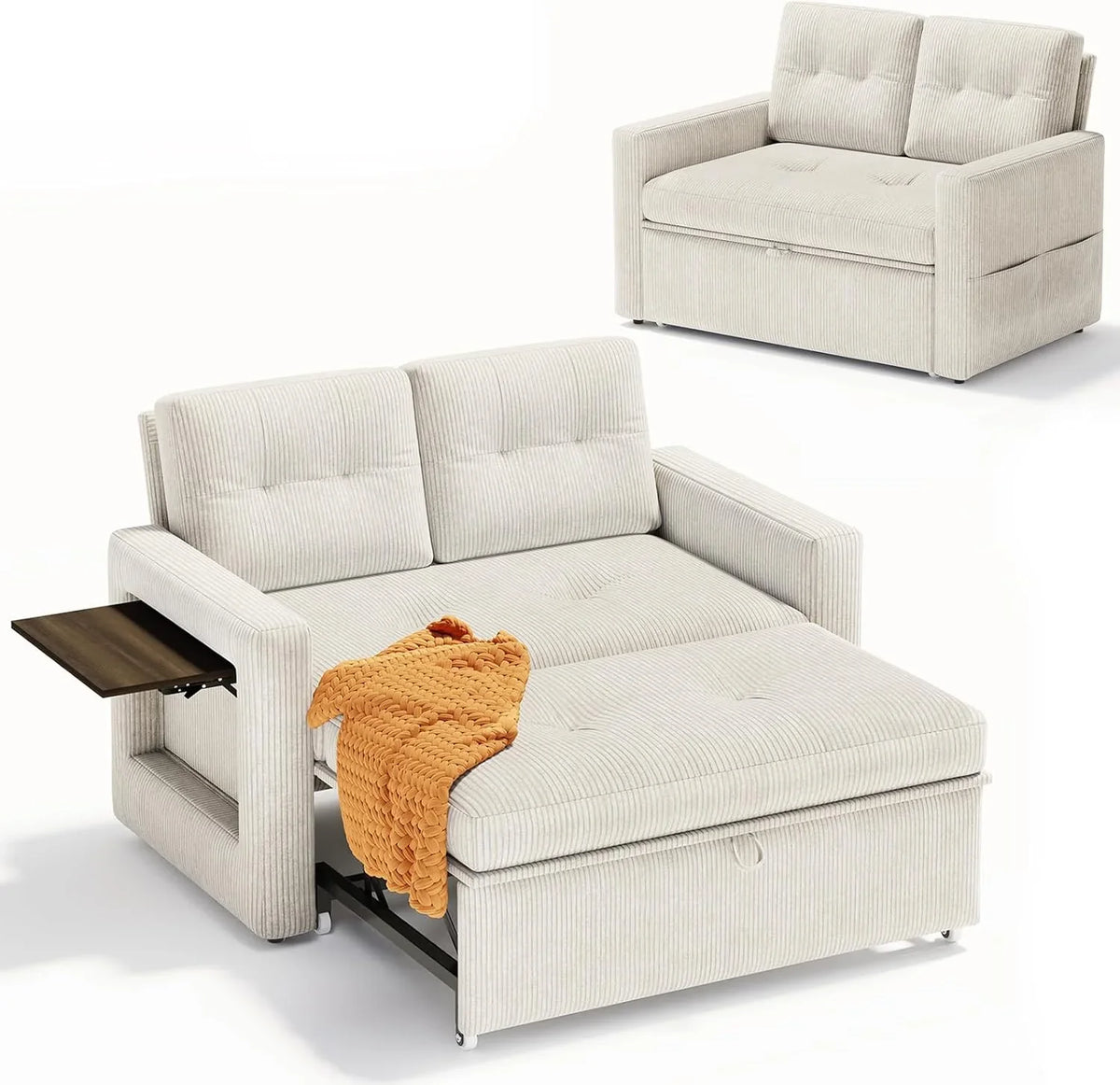 YOUDENOVA Sofá Cama 3 en 1. Sillón Cama multifunción. Sofá reclinable con Respaldo Regulable en 5 Posiciones. Sofá Cama para 2 Personas con Mesa y