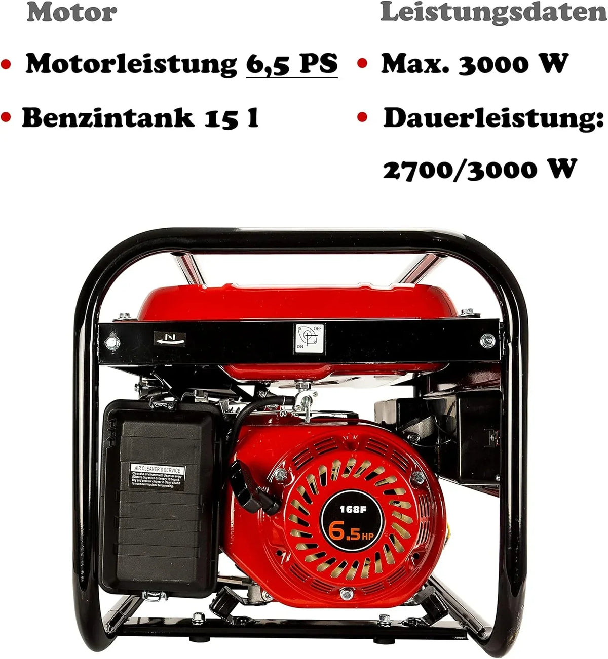 Generador de corriente con gasolina | Accesorios incluidos | Grupo electrógeno silencioso | 5 enchufes 3 x 230 V / 1 x 400 V / 1 x 12 V | 6.5 CV