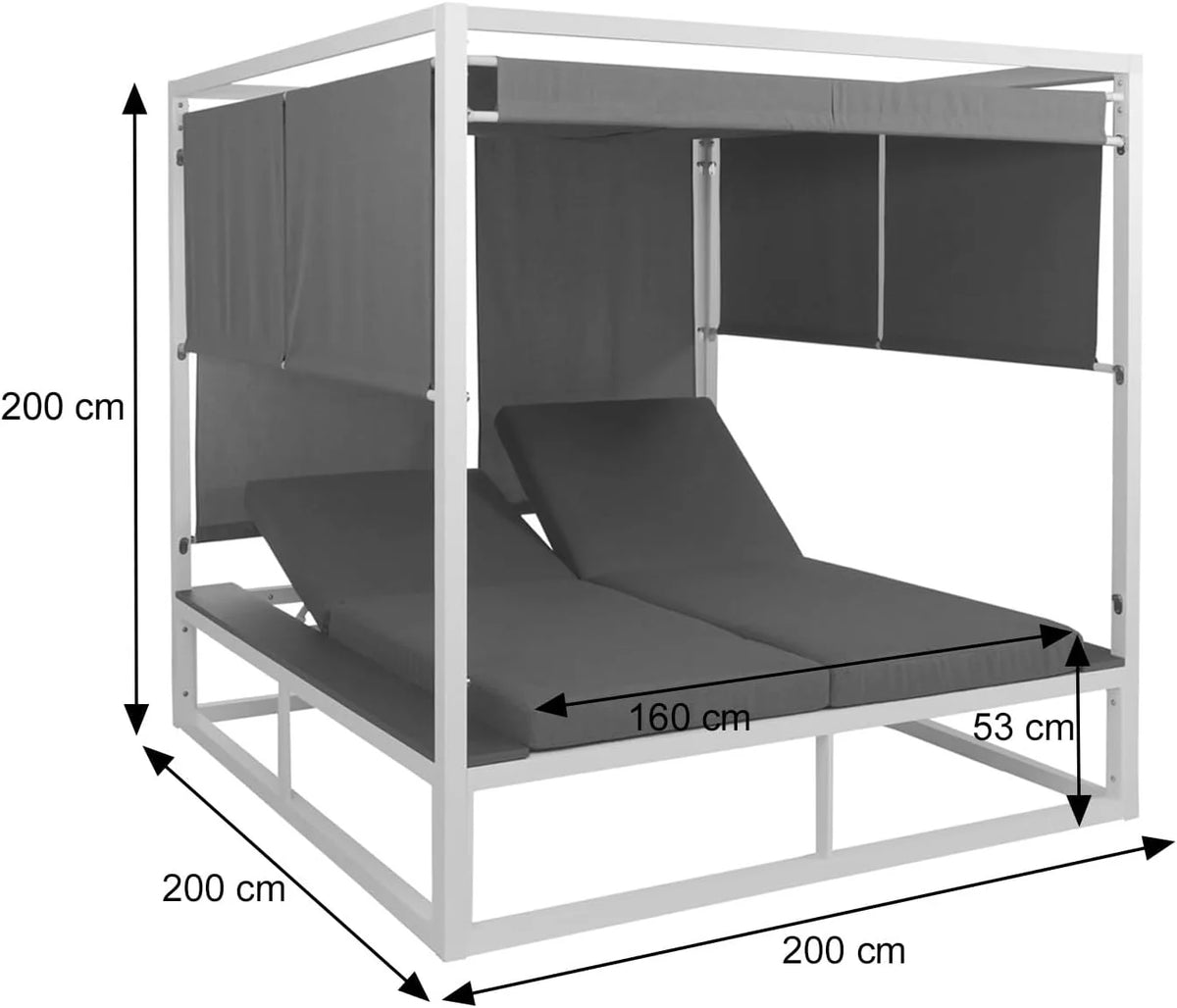 Mendler Aluminium Lounge-Gartenliege HWC-M63b. XL Sonnenliege Daybed. 10cm-Polster 200cm - weiß Polster grau
