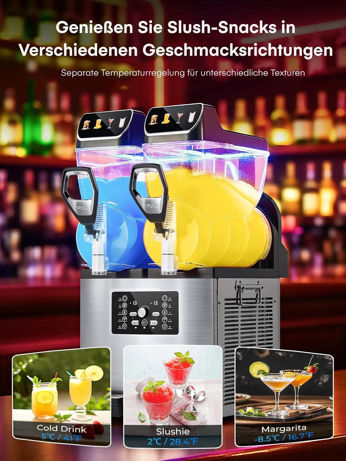 FOHERE Kommerzielle Slush Maschine. 30L Tanks Slush Eis Maschine.Unabhängige Tank Kontrolle. Slushie Maschine für Restaurants Café Bars Party