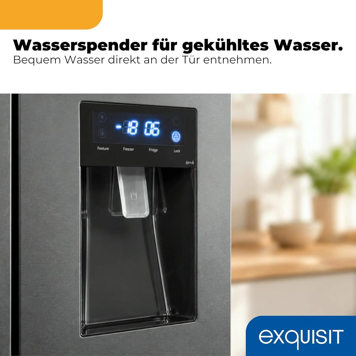 Exquisit Frenchdoor Kühl-Gefrierkombination | 506 l Nutzinhalt. Energieklasse E. 41 dB. No Frost Kühlen & Gefrieren. Schnellgefrieren. Wasserspender.
