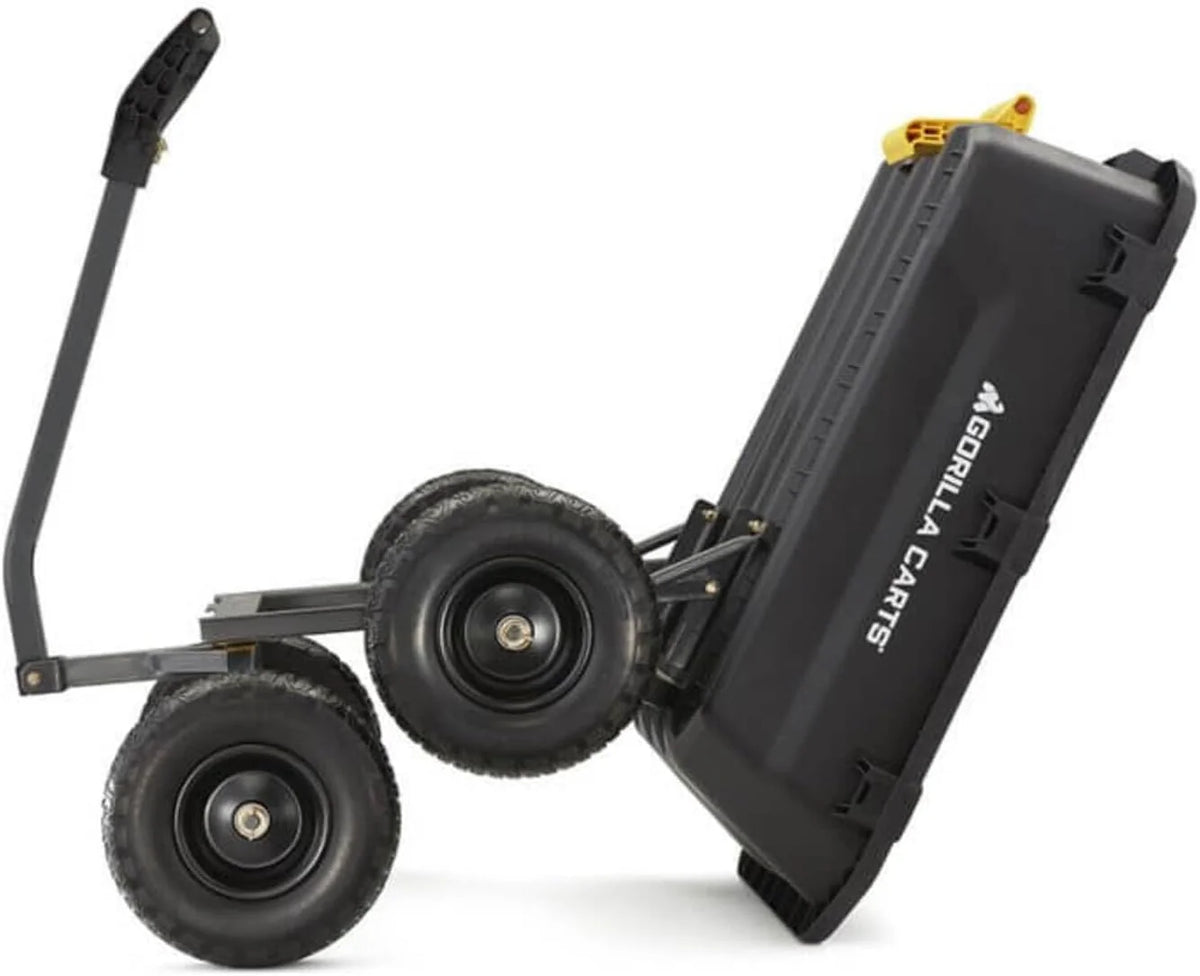 7-Cubic-Foot Poly Dump Garden Cart with No-Flat Tires. 1.200-Lb. Capacity. Black