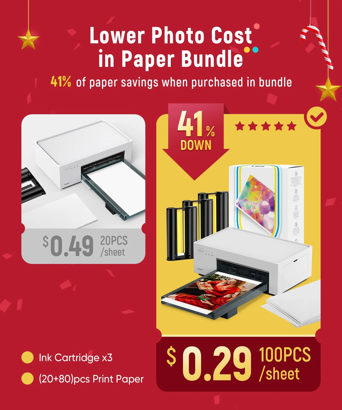 46-Photo Printer with Wi-Fi. 100 Sheets. Thermal Dye-Sublimation. Compatible with iPhone and Android