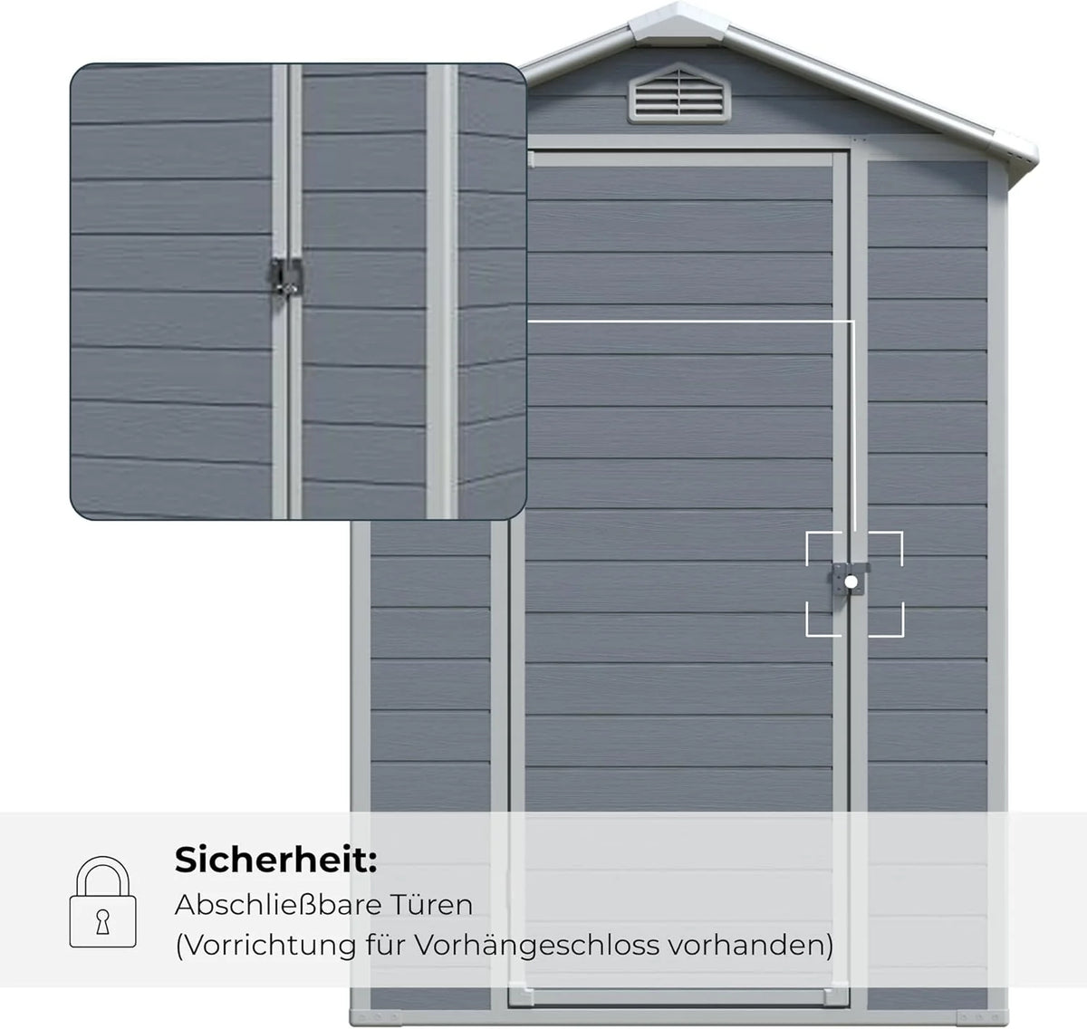 Gartenhaus Lönneberga 2.5m² Kunststoff | Polypropylen (PP) Geräteschuppen witterungsbeständig 124 x 191 x 167/199 cm (B x T x H) grau