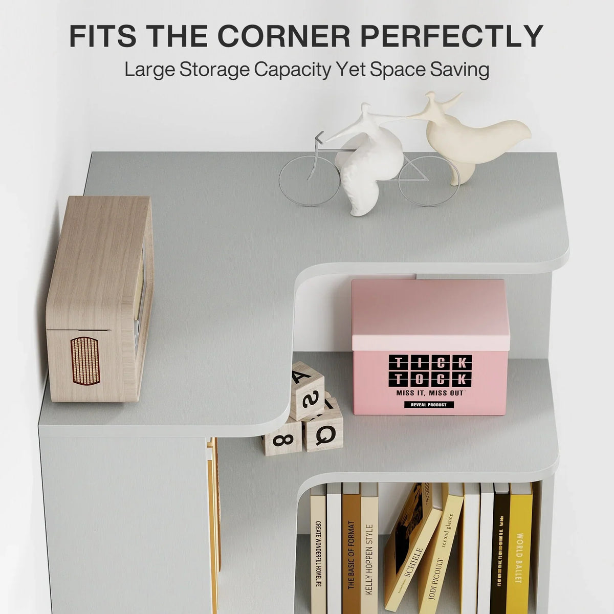 64.9 Inch Tall 6-Tier Corner Bookshelf. Freestanding Wood Industrial Bookcase