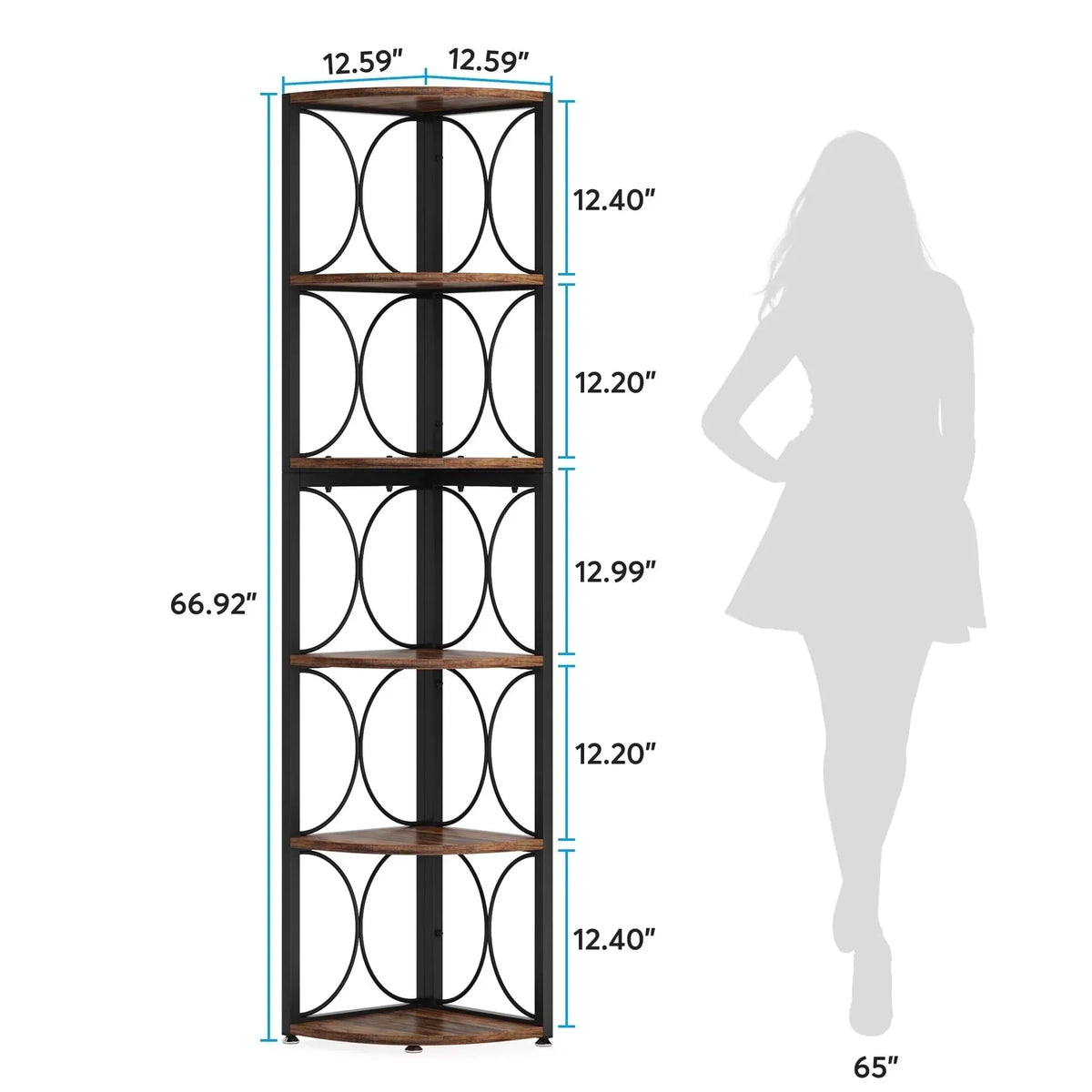 67 Inch Tall Corner Shelf. Freestanding Corner Bookshelf and Storage Shelving Unit