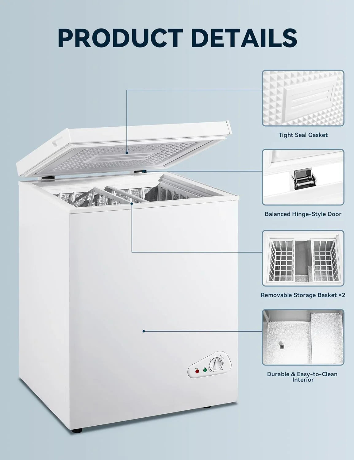 7.0 Cu Ft Chest Freezer - Energy Efficient & Quiet Mini Freezer with Adjustable Thermostat - Compact Deep Freezer for Home. Apartment. and Garage - Removable Basket & Defrost Drain