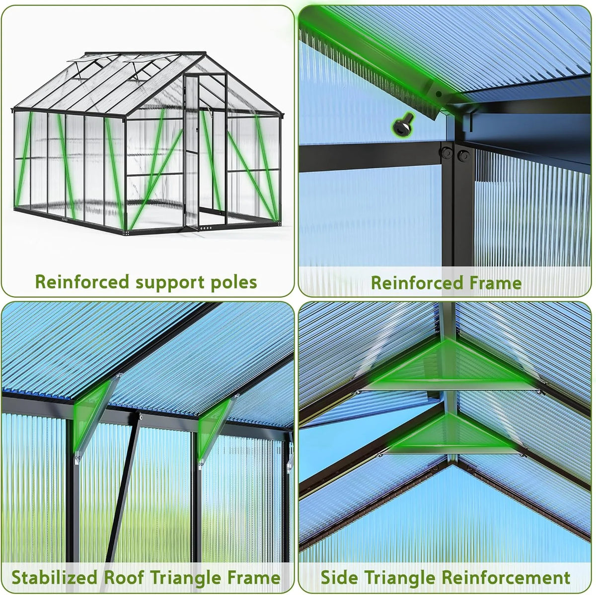 Gewächshaus Aluminium für den Garten. 362x247x205cm Gewächshaus Aluminium mit Fundament. Verstellbare Dachentlüftung. Vielseitig nutzbar als