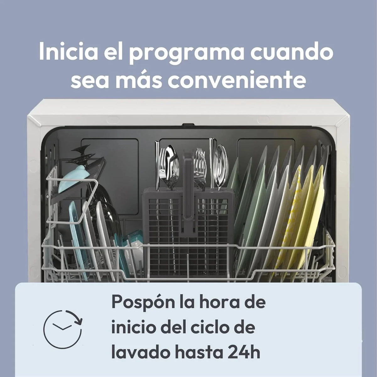 Candy CP 6E51LW Lavavajillas Pequeño y Compacto. 6 Servicios. Digital. 51DBA. 5 Ciclos. Media Carga. Inicio Diferido 3-6-9 horas. Indicador Sal y