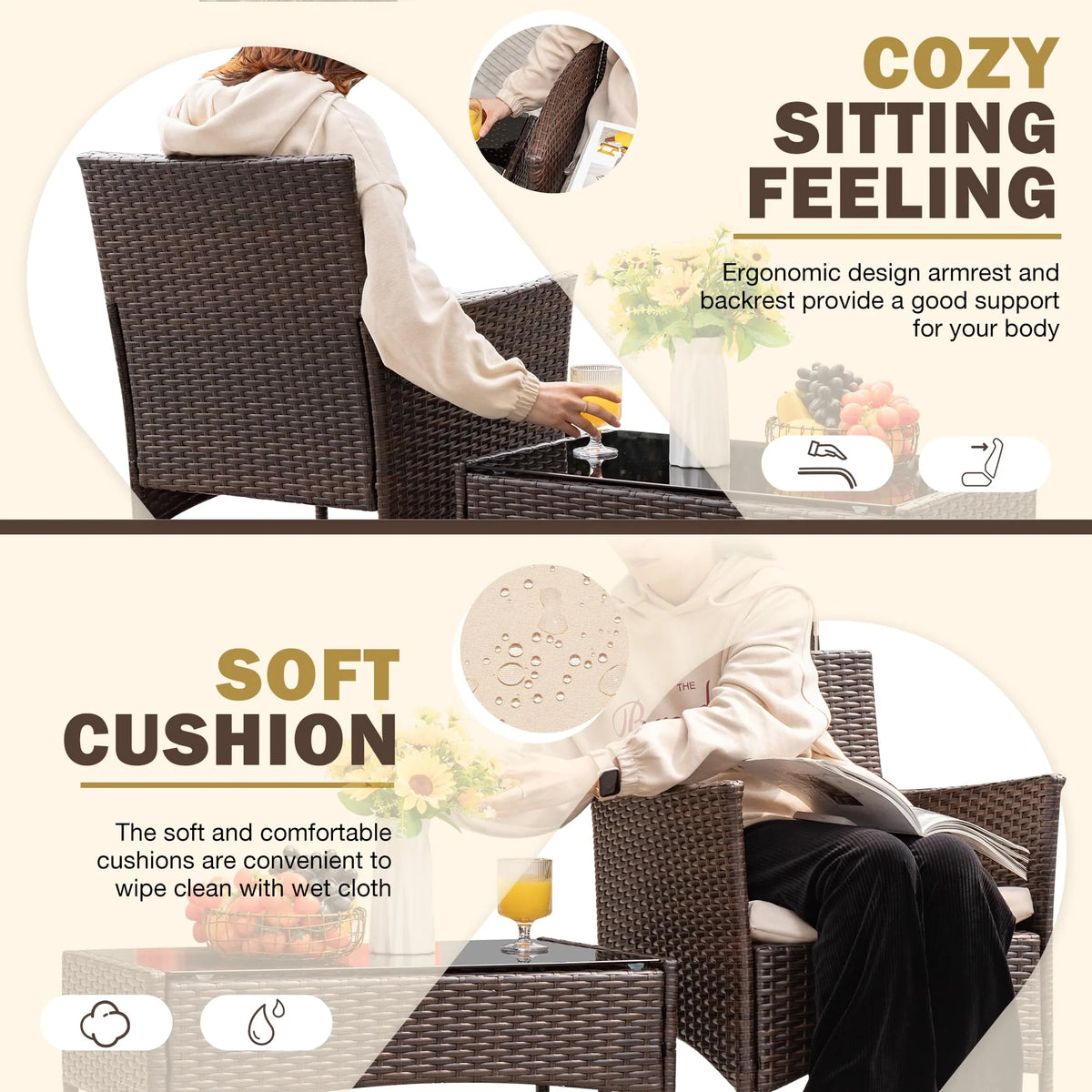4-Piece Outdoor Patio Furniture Set. Rattan Wicker Chairs and Outdoor Seating Set