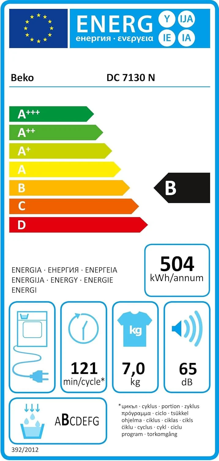 Beko DC 7130 N b100 Kondenstrockner. 7 kg. Elektronische Feuchtemessung. Automatischer Knitterschutz. AquaWave-Schontrommel. 15 Programme. Express