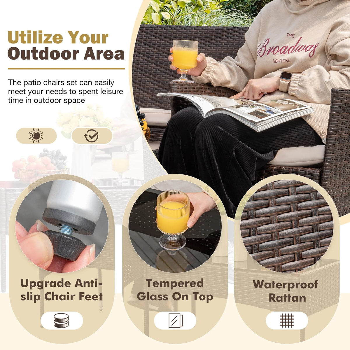 4-Piece Outdoor Patio Furniture Set. Rattan Wicker Chairs and Outdoor Seating Set