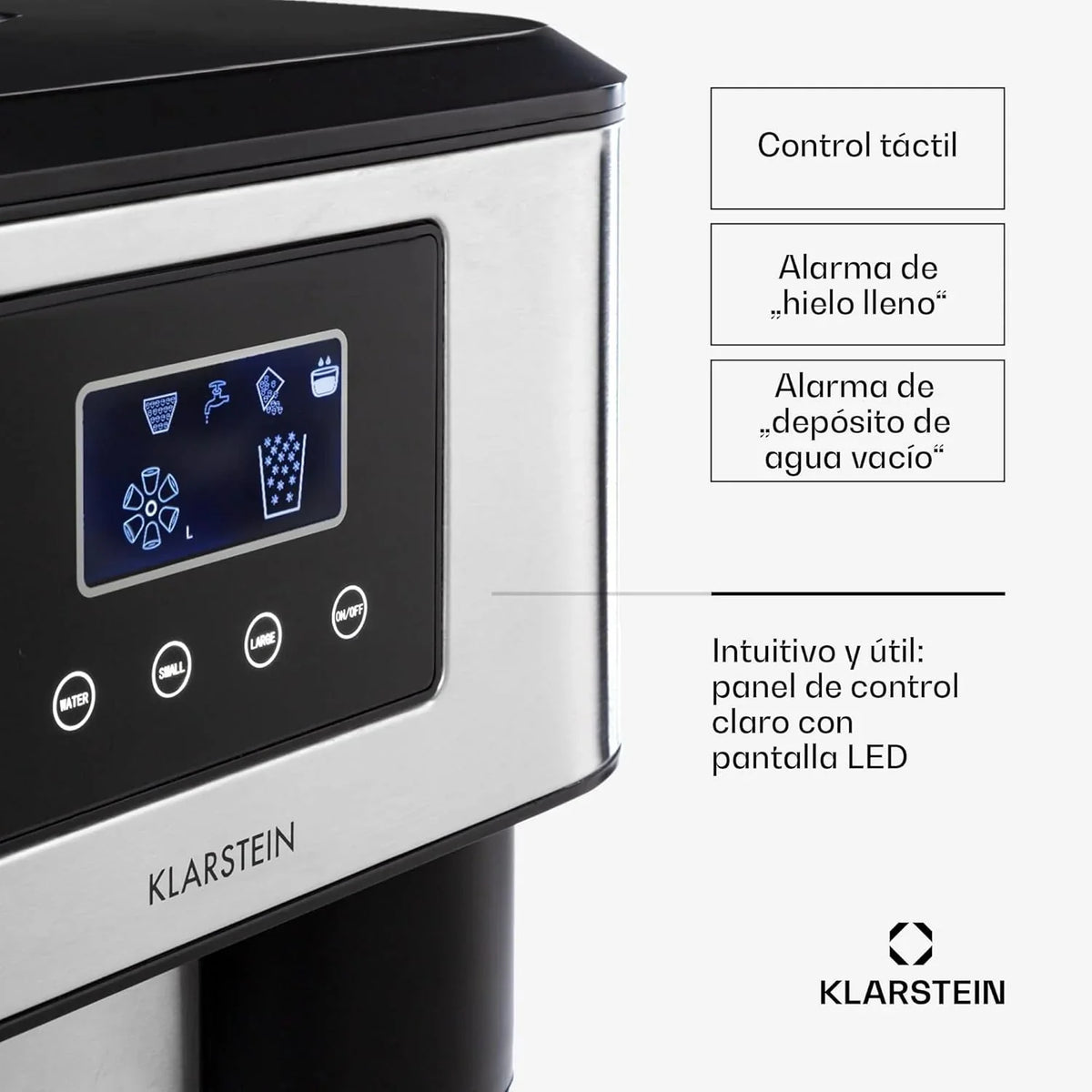 Klarstein Maquina de Hielo Doméstica. 1.8L. Gris oscuro. Ice Maker Encimera 15 kg. para Hacer Cubitos de Hielo y Picado en Casa. con Panel Táctil y