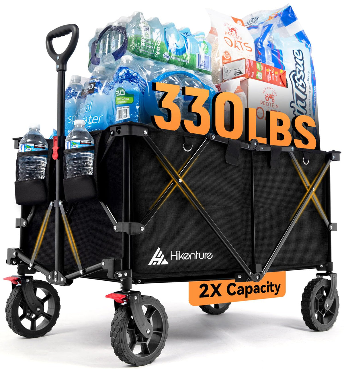 330LBS Heavy Duty Collapsible Wagon Cart. All-Terrain Folding Utility Beach Wagon with Adjustable Handle for Garden. Outdoor. Shopping
