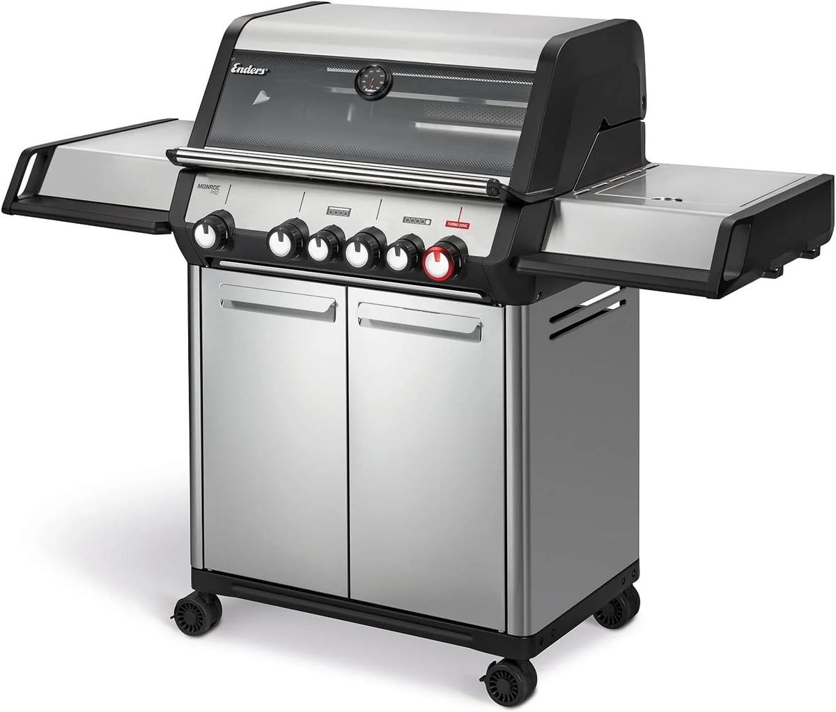 Enders Gasgrill Monroe Pro 4 SIKR Turbo. 4-Brenner. mit Kocher und Infrarot-Heckbrenner. PanoVision Sichtfenster. Gussrost. Aluguss Grill. 800 °C