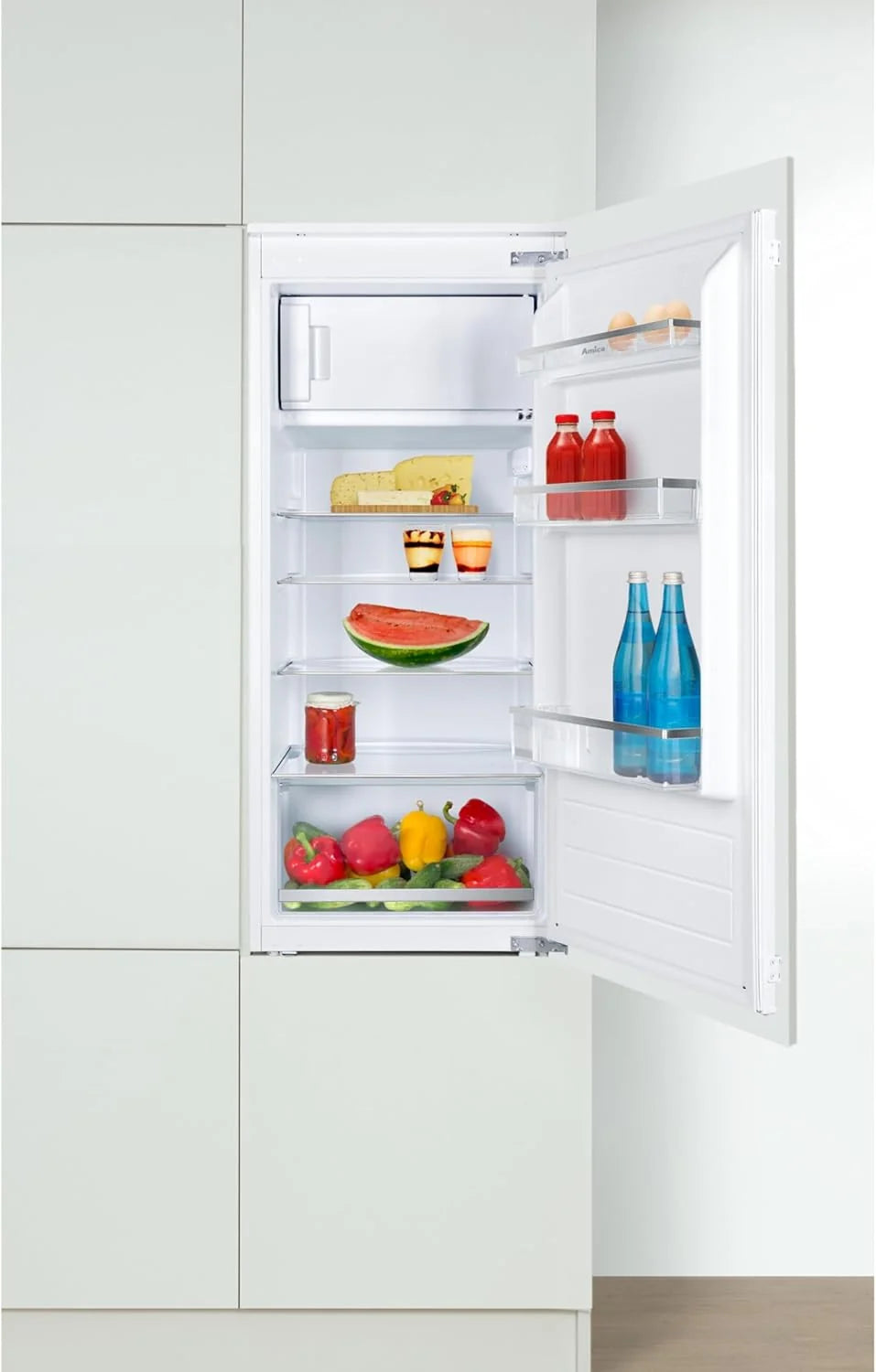 Amica Einbau Kühlschrank mit Gefrierfach 122 cm Nische Schlepptür Technik Inverter Motor elektronische Steuerung LED Beleuchtung Tür Offen Alarm