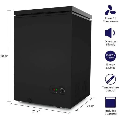 3.5 Cu. Ft. Chest Freezer with 2 Removable Baskets and 7 Temperature Settings. Black