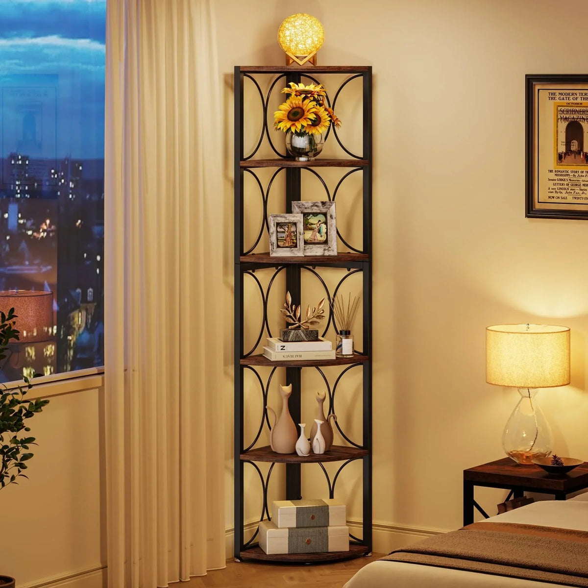 67 Inch Tall Corner Shelf. Freestanding Corner Bookshelf and Storage Shelving Unit