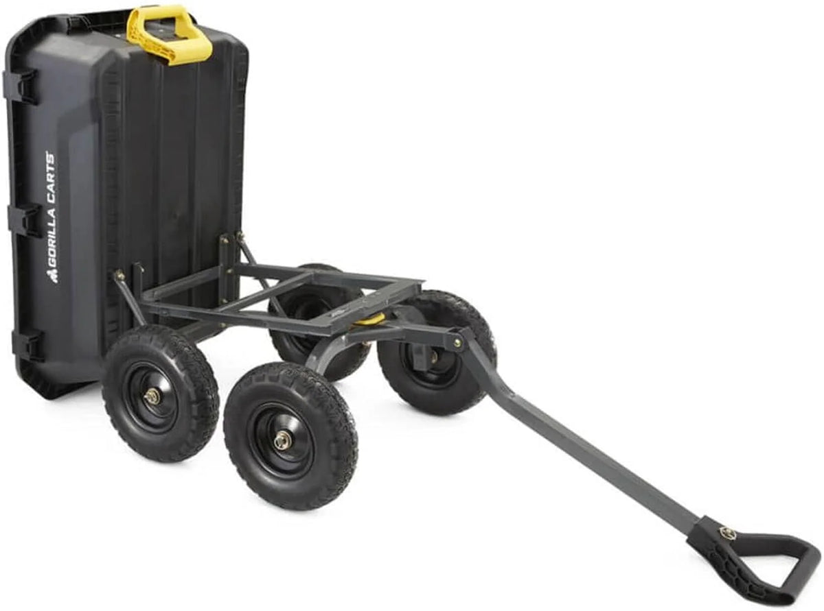 7-Cubic-Foot Poly Dump Garden Cart with No-Flat Tires. 1.200-Lb. Capacity. Black