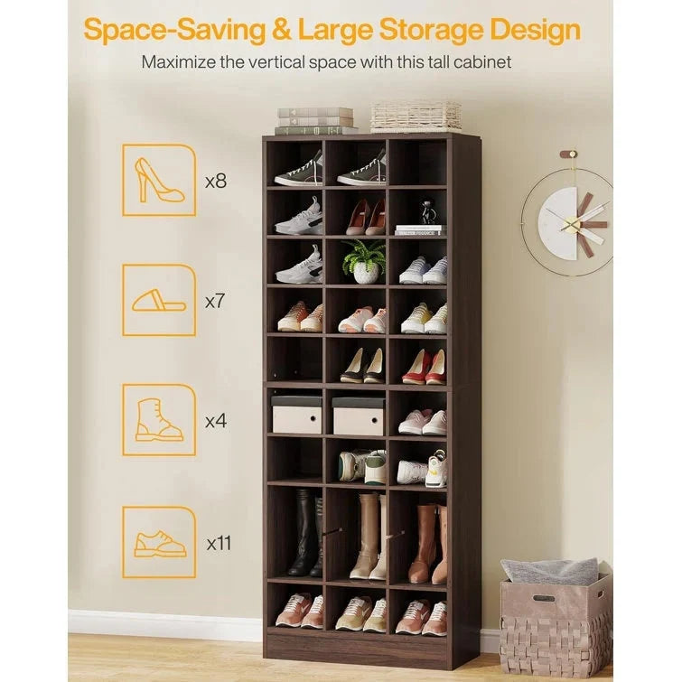 10-Tier Tall Shoe Cabinet. 30-Pair White Wood Shoe Storage Rack for Entryway and Closet