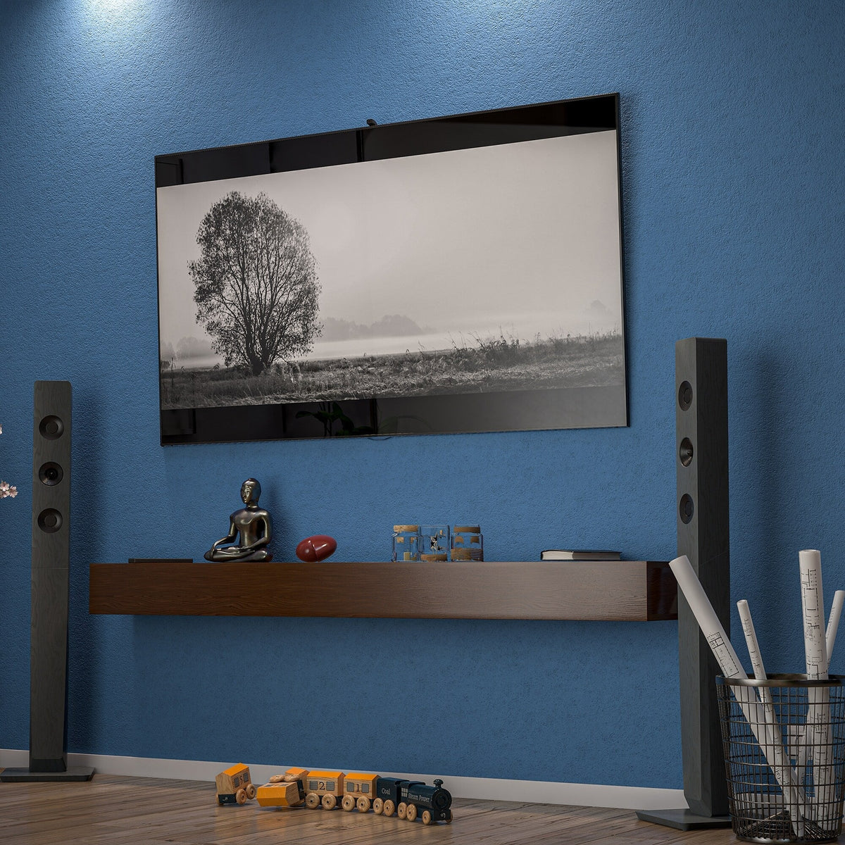 72 Inch Solid Pine Fireplace Mantel. Wall Mounted Floating Shelf in Brown