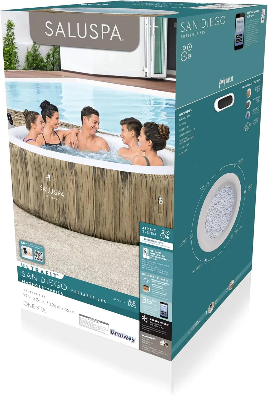 71 x 26-Inch Inflatable Hot Tub Spa for 2-4 Persons. Portable. with 2 Covers. Black