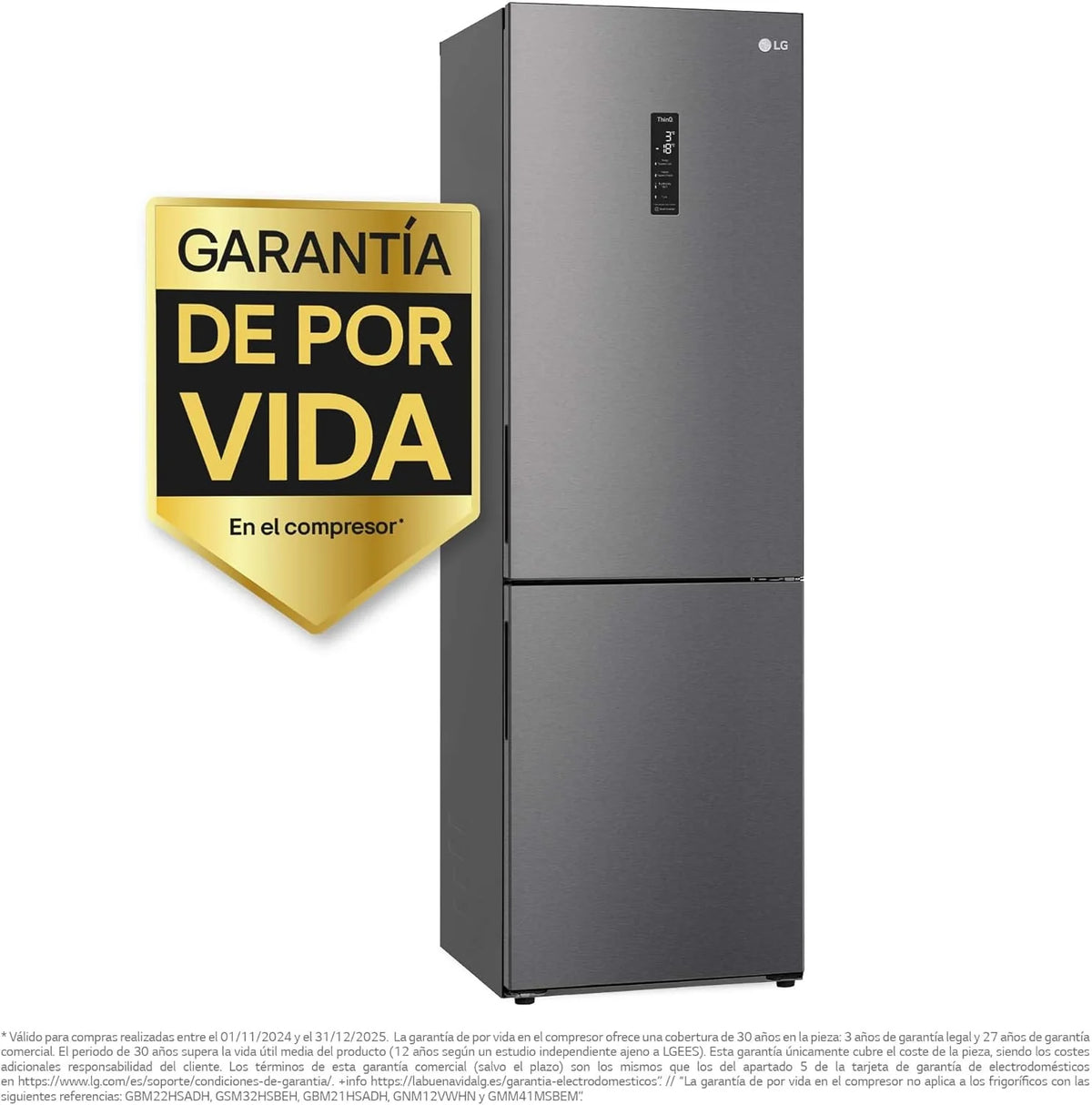 LG GBP61DSXGC - Frigorífico Combi No Frost. Congelador. Compresor Smart Inverter. Color Inox Antihuellas. 186 cm. 341 l