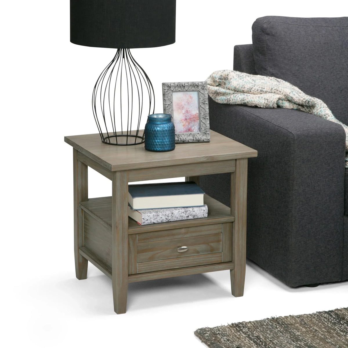 20 Inch Wide Solid Wood Rectangle End Table. Transitional Side Table